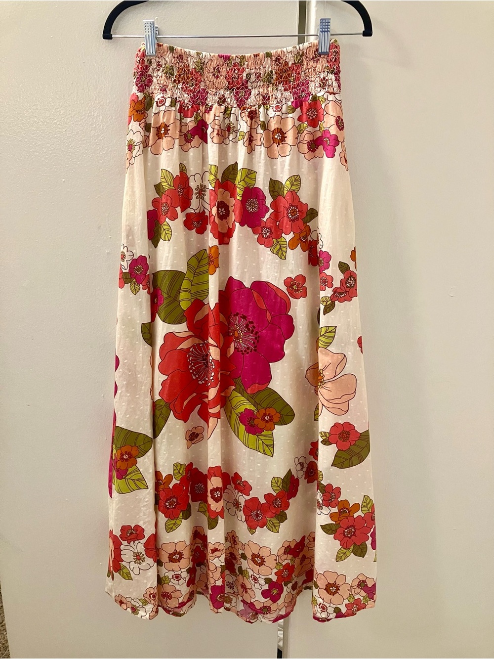 Love the Label Anthropologie Briar Smocked Floral A Line Maxi Long Skirt Sz XS.